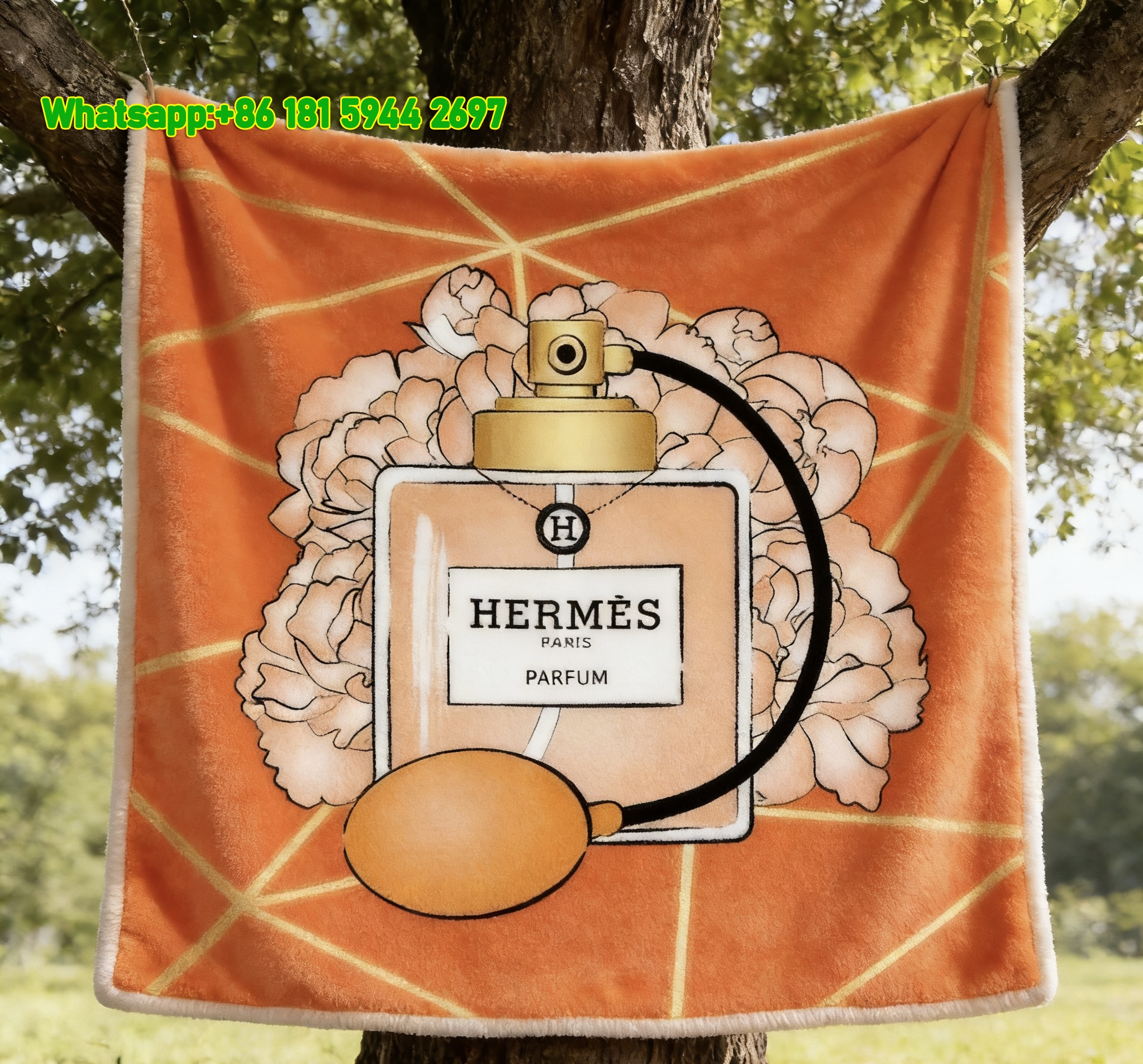 Hermès Perfume Bottle Flannel Throw Blanket IMG_5029
